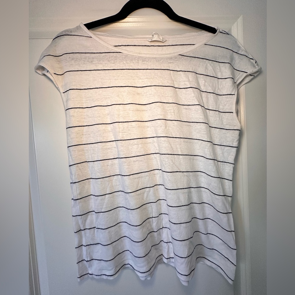 Club Monaco White Stripped Cap Sleeve Top